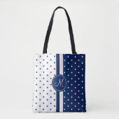 Navy Blue und White Polka Dot Design Tasche (Vorderseite)