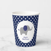 Navy Blue und White Polka Dot Elephant Baby Dusche Pappbecher (Rückseite)