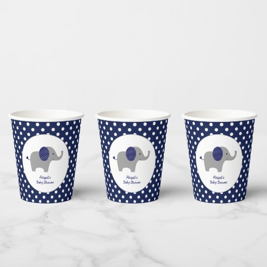Navy Blue und White Polka Dot Elephant Baby Dusche Pappbecher (Multi)