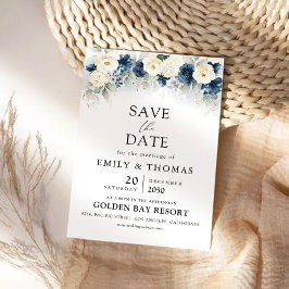 Navy Blue und White Rose speichern die Datumskarte Save The Date