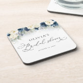 Navy Blue und White Roses Brautparty Getränkeuntersetzer (Linke Seite)