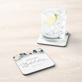 Navy Blue und White Roses Brautparty Getränkeuntersetzer (Rechte Seite)