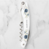 Navy Blue und White Roses Brautparty Kellnermesser (Vorderseite)