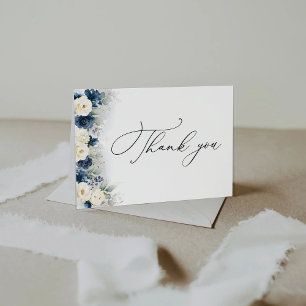 Navy Blue und White Roses Dankeschön Karte