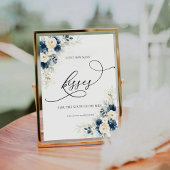 Navy Blue und White Roses Guest wie viele Kisses Sockelschild