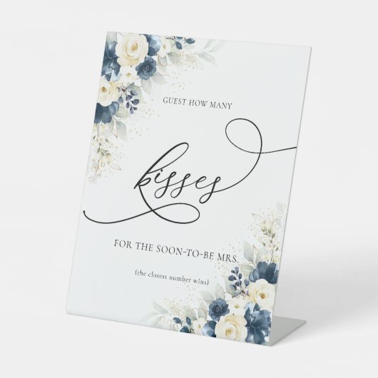 Navy Blue und White Roses Guest wie viele Kisses Sockelschild (Vorderseite)