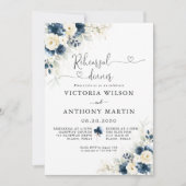 Navy Blue und White Roses Probe Dinner Einladung (Vorderseite)