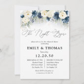 Navy Blue und White Roses Probe Dinner Einladung (Vorderseite)