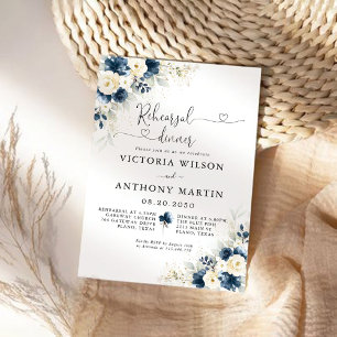 Navy Blue und White Roses Probe Dinner Einladung