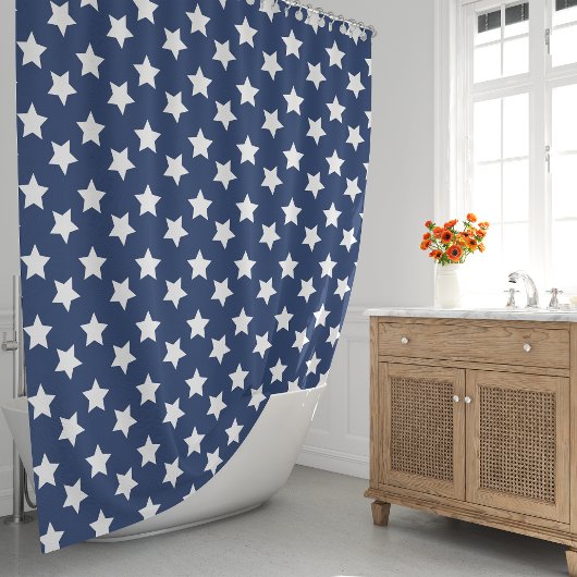 Navy Blue und White Stars Duschvorhang