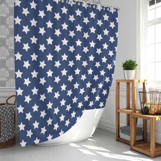 Navy Blue und White Stars Duschvorhang