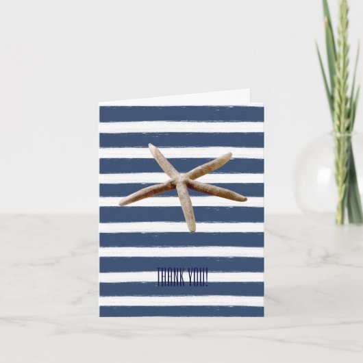 Navy Blue und White Strips Starfish Vielen Dank Dankeskarte (Vorderseite)