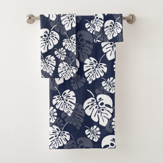 Navy Blue und White Tropical Folies | Floral Badhandtuch Set (Insitu)