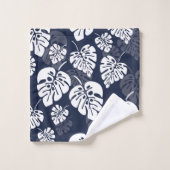 Navy Blue und White Tropical Folies | Floral Badhandtuch Set (Waschlappen)