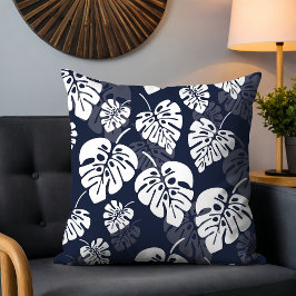Navy Blue und White Tropical Folies | Floral Kissen