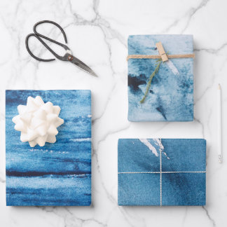 Navy Blue und White Water Color Abstrakt Geschenkpapier Set