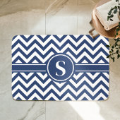 Navy Blue und White Zickzack Monogram Badematte