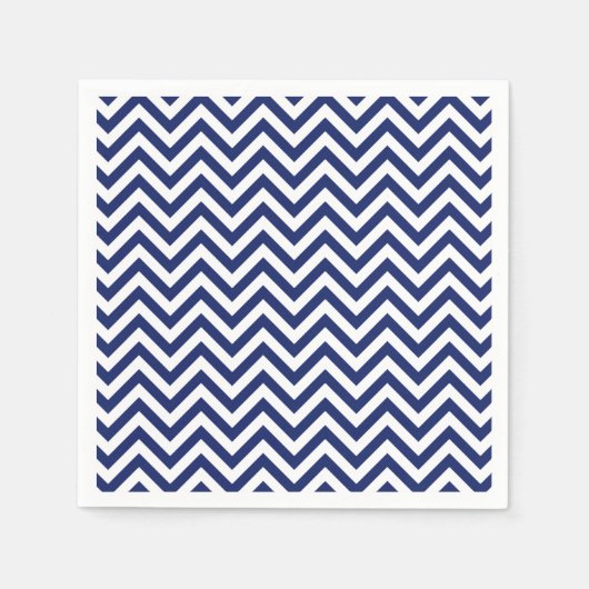 Navy Blue und White Zigzag Streifen Zickzack Muste Serviette (Vorderseite)