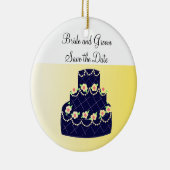 Navy Blue und Yellow Cake Save the Date Keramikornament (Rechts)