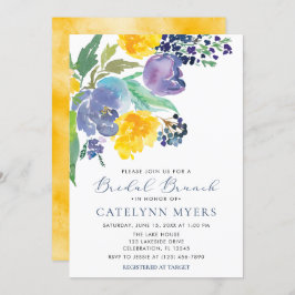 Navy Blue und Yellow Floral Moderner Bridal Brunch Einladung
