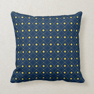 Navy Blue und Yellow Rettro Squares, Diamonds Kissen