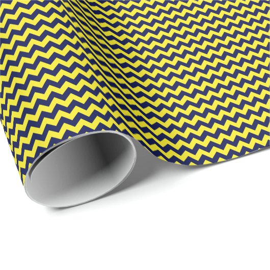 Navy Blue und Yellow Small Zickzack Wrapping Paper Geschenkpapier (Rolleneckpunkt)