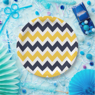 Navy Blue und Yellow Zickzack Pappteller