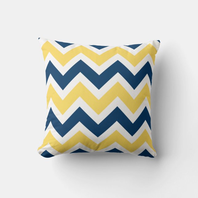 Navy Blue und Yellow Zickzack Zigzag Muster Kissen (Vorderseite)