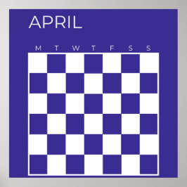 Navy Blue Undated Checked April Monthly Calendar Poster