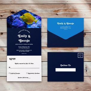 Navy Blue Underwater Sea Fish Nautical wedding All In One Einladung