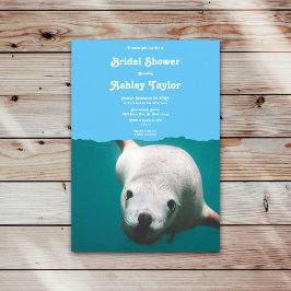 Navy Blue Underwater Sea Lion Ocean Brautparty Einladung