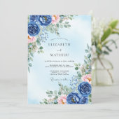 Navy Blue Verdant Spring Wedding Einladung (Stehend Vorderseite)