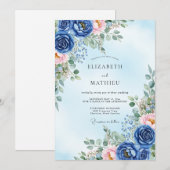 Navy Blue Verdant Spring Wedding Einladung (Vorne/Hinten)