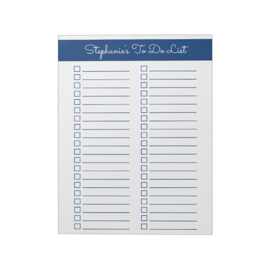 Navy Blue Vertical 8.5x11 Two Column Checklist Notizblock (Rotiert)