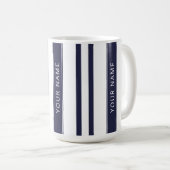 Navy Blue Vertikale Streifen mit Ihrem Namen Tasse (VorderseiteRechts)