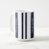 Navy Blue Vertikale Streifen mit Ihrem Namen Tasse (Vorderseite Links)