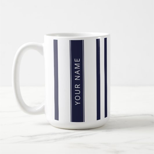 Navy Blue Vertikale Streifen mit Ihrem Namen Tasse (Links)
