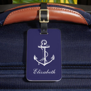 Navy Blue Vintag Anchor Custom Monogram Gepäckanhänger