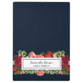Navy Blue Vintag Blütenröte Klemmbrett (Rückseite)