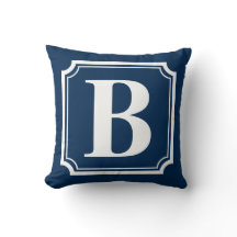 Navy Blue Vintag Border Monogram Pillow