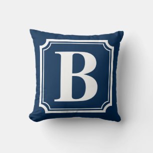 Navy Blue Vintag Border Monogram Pillow Kissen