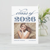 Navy Blue Vintag Class 2025 Foto Abschluss Ankündigung (Stehend Vorderseite)