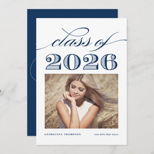 Navy Blue Vintag Class 2025 Foto Abschluss Ankündigung (Vorne/Hinten)