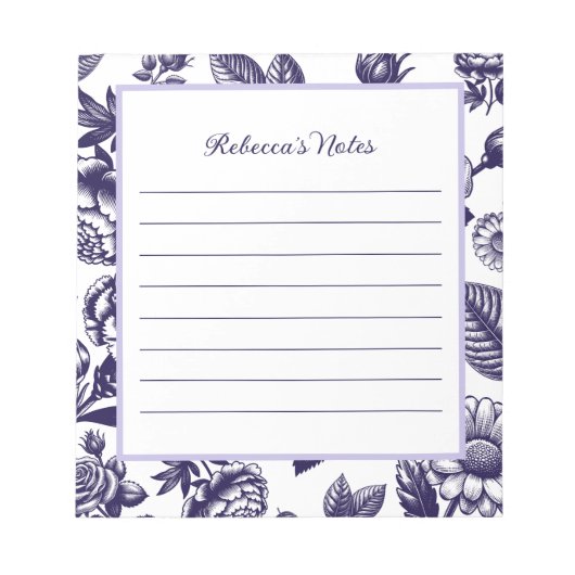 Navy Blue Vintag Floral Notepad Notizblock (Vorderseite)