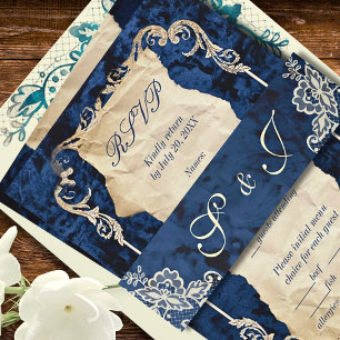 Navy Blue Vintag Lace Elegante Romantische Hochzei Einladungsbanderole