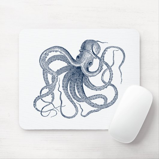 Navy-Blue-Vintag-Oktopus Mousepad (Mit Mouse)
