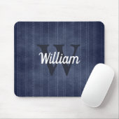 Navy Blue Vintag Pinstrich Retro Monogram Mousepad (Mit Mouse)
