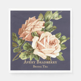 Navy Blue Vintag Rose Bridal Tee Serviette