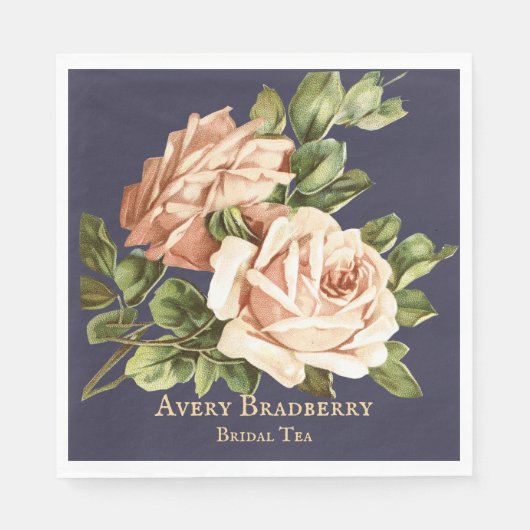 Navy Blue Vintag Rose Bridal Tee Serviette (Vorderseite)