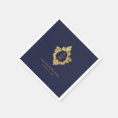 Navy Blue Vintag Wappen Monogram Imitate Gold Wedd Serviette (Ecke)
